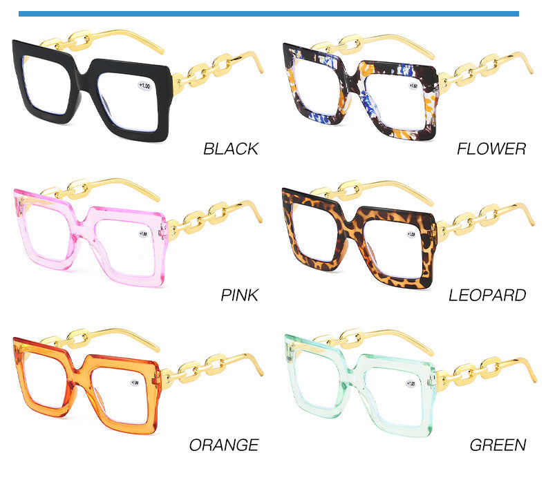 🔥Lastday 70% OFF-Women’s Oversized Square Chain Reading Glasses(1set-6pcs)